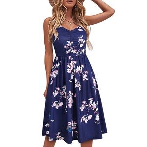 YATHON Spaghetti Strap Floral Sundress Dress XL Pockets Casual Beach A-Line